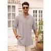 imageCOOFANDY Mens Linen Henley Shirts Long Sleeve Collarless TShirts Longline Kurta Beach Shirts with PocketGrey