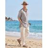 imageCOOFANDY Mens Linen Henley Shirts Long Sleeve Collarless TShirts Longline Kurta Beach Shirts with PocketGrey