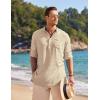 imageCOOFANDY Mens Linen Henley Shirts Long Sleeve Collarless TShirts Longline Kurta Beach Shirts with PocketKhaki