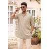 imageCOOFANDY Mens Linen Henley Shirts Long Sleeve Collarless TShirts Longline Kurta Beach Shirts with PocketKhaki