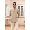 imageCOOFANDY Mens Linen Henley Shirts Long Sleeve Collarless TShirts Longline Kurta Beach Shirts with PocketKhaki