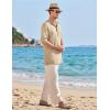 imageCOOFANDY Mens Linen Henley Shirts Long Sleeve Collarless TShirts Longline Kurta Beach Shirts with PocketKhaki