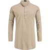 imageCOOFANDY Mens Linen Henley Shirts Long Sleeve Collarless TShirts Longline Kurta Beach Shirts with PocketKhaki
