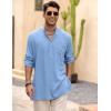 imageCOOFANDY Mens Linen Henley Shirts Long Sleeve Collarless TShirts Longline Kurta Beach Shirts with PocketLight Blue