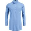 imageCOOFANDY Mens Linen Henley Shirts Long Sleeve Collarless TShirts Longline Kurta Beach Shirts with PocketLight Blue