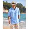 imageCOOFANDY Mens Linen Henley Shirts Long Sleeve Collarless TShirts Longline Kurta Beach Shirts with PocketLight Blue