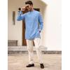 imageCOOFANDY Mens Linen Henley Shirts Long Sleeve Collarless TShirts Longline Kurta Beach Shirts with PocketLight Blue
