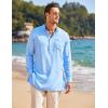 imageCOOFANDY Mens Linen Henley Shirts Long Sleeve Collarless TShirts Longline Kurta Beach Shirts with PocketLight Blue