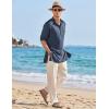 imageCOOFANDY Mens Linen Henley Shirts Long Sleeve Collarless TShirts Longline Kurta Beach Shirts with PocketNavy Blue