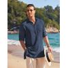 imageCOOFANDY Mens Linen Henley Shirts Long Sleeve Collarless TShirts Longline Kurta Beach Shirts with PocketNavy Blue