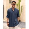 imageCOOFANDY Mens Linen Henley Shirts Long Sleeve Collarless TShirts Longline Kurta Beach Shirts with PocketNavy Blue