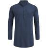 imageCOOFANDY Mens Linen Henley Shirts Long Sleeve Collarless TShirts Longline Kurta Beach Shirts with PocketNavy Blue
