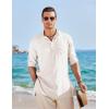 imageCOOFANDY Mens Linen Henley Shirts Long Sleeve Collarless TShirts Longline Kurta Beach Shirts with PocketWhite
