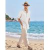 imageCOOFANDY Mens Linen Henley Shirts Long Sleeve Collarless TShirts Longline Kurta Beach Shirts with PocketWhite