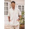 imageCOOFANDY Mens Linen Henley Shirts Long Sleeve Collarless TShirts Longline Kurta Beach Shirts with PocketWhite