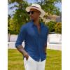 imageCOOFANDY Mens Long Sleeve Button Down Shirts Casual Cotton Linen Shirts Summer Beach Shirt with PocketNavy