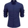 imageCOOFANDY Mens Long Sleeve Button Down Shirts Casual Cotton Linen Shirts Summer Beach Shirt with PocketNavy Blue
