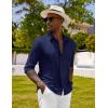 imageCOOFANDY Mens Long Sleeve Button Down Shirts Casual Cotton Linen Shirts Summer Beach Shirt with PocketNavy Blue