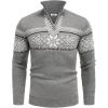 imageCOOFANDY Mens Quarter Zip Pullover Sweater Casual Zip Up Polo Sweater KnitLight Grey and White Snowflake