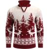 imageCOOFANDY Mens Quarter Zip Pullover Sweater Casual Zip Up Polo Sweater KnitRed and White Deer