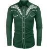 imageCOOFANDY Mens Western Shirts Long Sleeve Embroideres Cowboy Shirts Casual Button Down ShirtForest Greenwhite