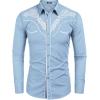 imageCOOFANDY Mens Western Shirts Long Sleeve Embroideres Cowboy Shirts Casual Button Down ShirtLight Blue