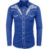 imageCOOFANDY Mens Western Shirts Long Sleeve Embroideres Cowboy Shirts Casual Button Down ShirtRoyal Bluewhite