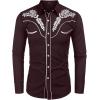 imageCOOFANDY Mens Western Shirts Long Sleeve Embroideres Cowboy Shirts Casual Button Down ShirtWine Redwhite
