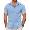 imageCOOFANDY Mens Casual Button Down Shirts Short Sleeve Summer Beach Vacation ShirtsLight Blue