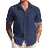 imageCOOFANDY Mens Casual Short Sleeve Button Down Summer Beach Shirt Lightweight Textured Wrinkle Free Untucked ShirtsMedieval Blue