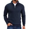 imageCOOFANDY Mens Quarter Zip Pullover Quilted Pullover Casual Knit Long Sleeve Mock Neck Sweater PoloDark Navy Blue