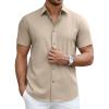 imageCOOFANDY Mens Short Sleeve Dress Shirts Casual Button Down Wrinkle Free Regular Fit Business Untucked ShirtsSesame