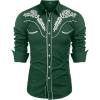 imageCOOFANDY Mens Western Shirts Long Sleeve Embroideres Cowboy Shirts Casual Button Down ShirtForest Greenwhite