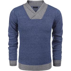 imageCOOFANDY Men Casual Knitted Sweaters Shawl Collar Dress Sweater Long Sleeve VNeck Pullover TopsBlue