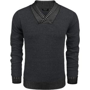 imageCOOFANDY Men Casual Knitted Sweaters Shawl Collar Dress Sweater Long Sleeve VNeck Pullover TopsDark Grey