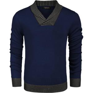imageCOOFANDY Men Casual Knitted Sweaters Shawl Collar Dress Sweater Long Sleeve VNeck Pullover TopsNavy Blue