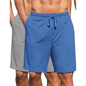 imageCOOFANDY Mens 2 Pack 9 inch Gym Workout Shorts Lightweight Casual Active Running Shorts with PocketsBlueLight Grey