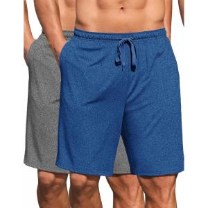 imageCOOFANDY Mens 2 Pack 9 inch Gym Workout Shorts Lightweight Casual Active Running Shorts with PocketsGreyDark Blue