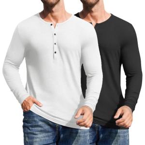 imageCOOFANDY Mens 2Pack Slim Fit Henley Shirts Long Sleeve Lightweight Fashion Casual Cotton Basic T ShirtsBlackWhite
