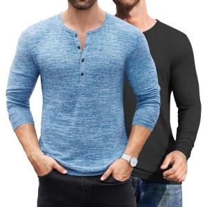 imageCOOFANDY Mens 2Pack Slim Fit Henley Shirts Long Sleeve Lightweight Fashion Casual Cotton Basic T ShirtsBlueBlack