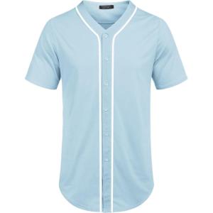 imageCOOFANDY Mens Baseball Button Down Jersey Short Sleeve Hipster Hip Hop T ShirtsLight Blue