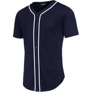 imageCOOFANDY Mens Baseball Button Down Jersey Short Sleeve Hipster Hip Hop T ShirtsNavy Blue