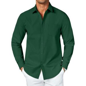 imageCOOFANDY Mens Button Down Long Sleeve Shirt Casual Untucked Dress Shirt Regular Fit Wedding ShirtsEvergreen