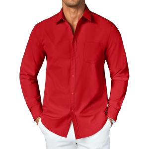 imageCOOFANDY Mens Button Down Long Sleeve Shirt Casual Untucked Dress Shirt Regular Fit Wedding ShirtsFiery Red