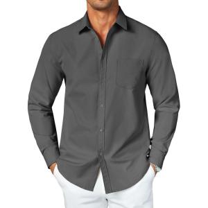 imageCOOFANDY Mens Button Down Long Sleeve Shirt Casual Untucked Dress Shirt Regular Fit Wedding ShirtsGranite Gray