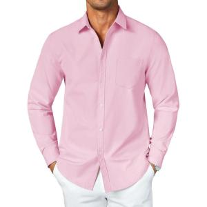 imageCOOFANDY Mens Button Down Long Sleeve Shirt Casual Untucked Dress Shirt Regular Fit Wedding ShirtsIcy Pink