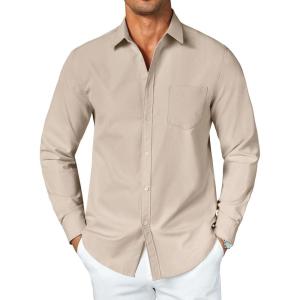 imageCOOFANDY Mens Button Down Long Sleeve Shirt Casual Untucked Dress Shirt Regular Fit Wedding ShirtsOyster Gray