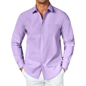 imageCOOFANDY Mens Button Down Long Sleeve Shirt Casual Untucked Dress Shirt Regular Fit Wedding ShirtsPurple Rose