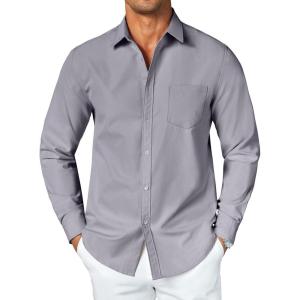 imageCOOFANDY Mens Button Down Long Sleeve Shirt Casual Untucked Dress Shirt Regular Fit Wedding ShirtsQuiet Gray