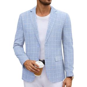 imageCOOFANDY Mens Casual Blazer Lightweight Unlined Sport Coat Regular Fit Two Button Suit JacketCheckered Blazer  Clear Blue